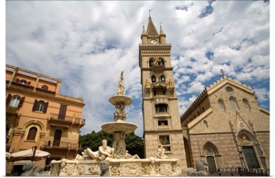 Orione fountain, Clock Tower and Duomo, Messina, Sicily, Italy