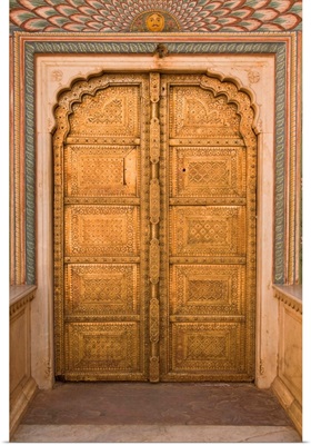 Ornate door at the peacock gate in the City Palace, Jaipur, Rajasthan, India
