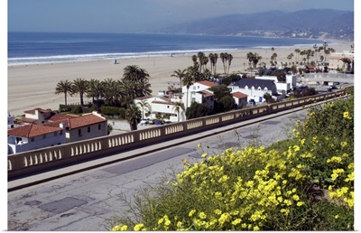 Pacific Coast Highway and Malibu viewed from Palisades Park, Santa Monica, California