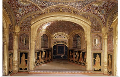 Painted and gilded public reception area, Kuchaman Fort, Rajasthan state, India