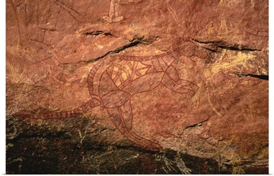 Painting of a wallaby at the Aboriginal rock art site at Ubirr Rock, Australia