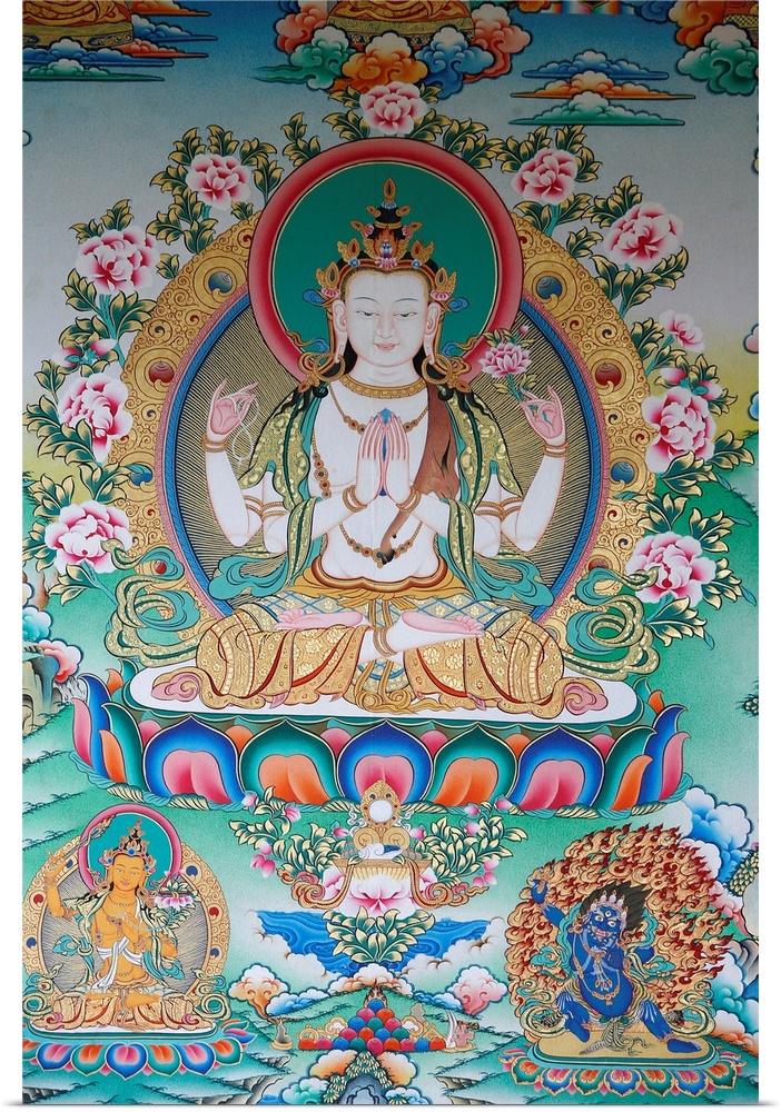 Painting of Avalokitesvara, the Buddha of Compassion, Kathmandu, Nepal,  Asia