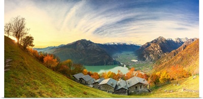 Panoramic View Of The Old Village Of Chalets, Valchiavenna, Valtellina, Lombardy, Italy