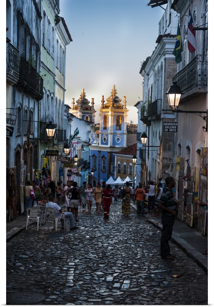 Pedestrian zone in the Pelourinho, UNESCO World Heritage Site, Salvador da Bahia, Bahia, Brazil, South America.