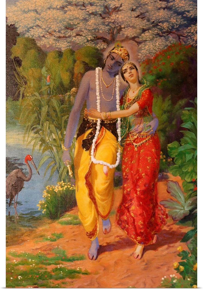 Picture of Krishna and Radha displayed in an ISKCON temple, Sarcelles, Seine St. Denis, France, Europe.