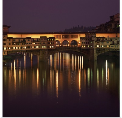Reflections in the River Arno of lights, Florence, Tuscany, Italy