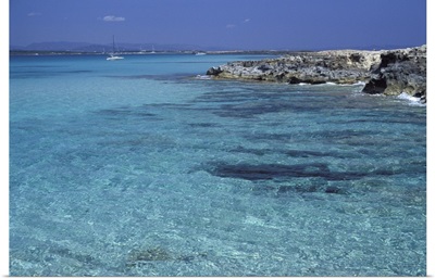 Rocky coast and sea, Formentera, Balearic Islands, Spain, Mediterranean