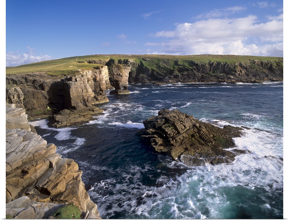 Rocky Coast and Yesnaby castle, Mainland, Orkney Islands, Scotland, UK