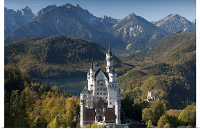 Romantic Neuschwanstein Castle and German Alps in autumn, Bavaria, Germany