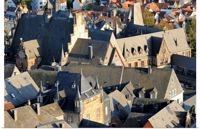 Rooftops of medieval buildings in Marburg, Marburg, Hesse, Germany