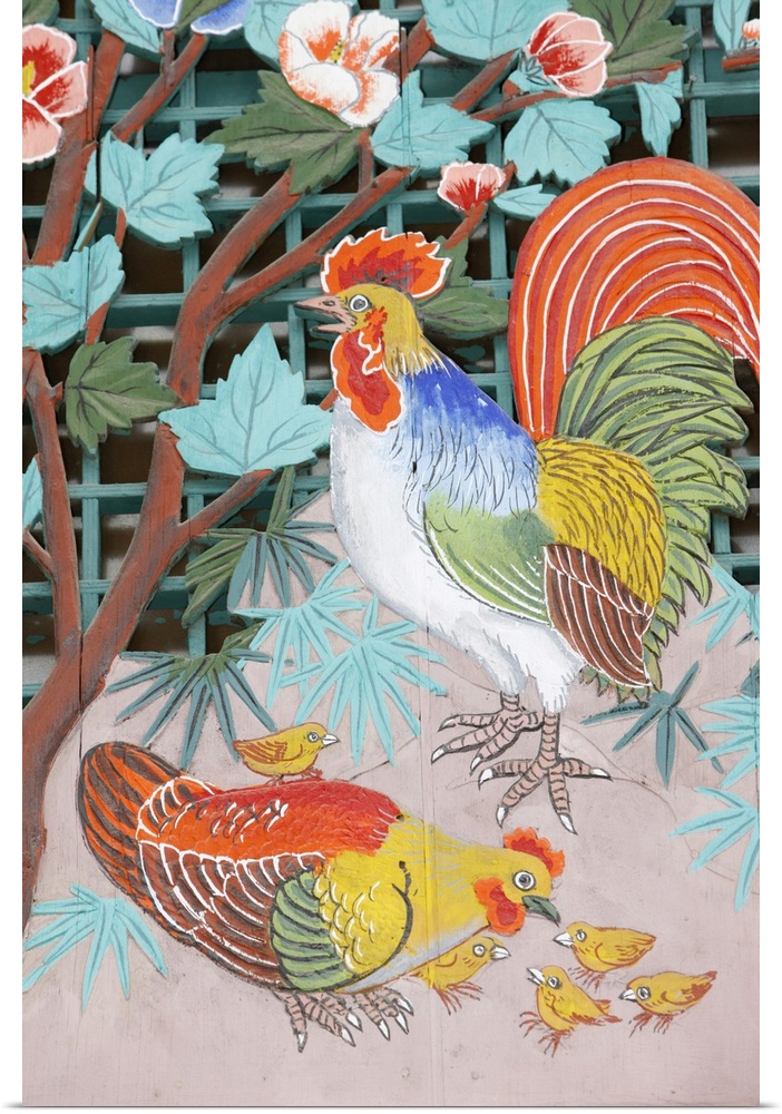 Rooster, hen and chicks, Seoul, South Korea, Asia.