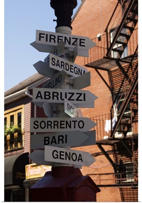 Signpost to Italian cities, North End, 'Little Italy', Boston, Massachusetts