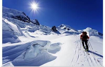 Ski Tourer On Mont Blanc, Chamonix, Rhone Alpes, Haute Savoie, French Alps, France