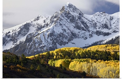 Sneffels Range with aspens in fall colors, near Ouray, Colorado