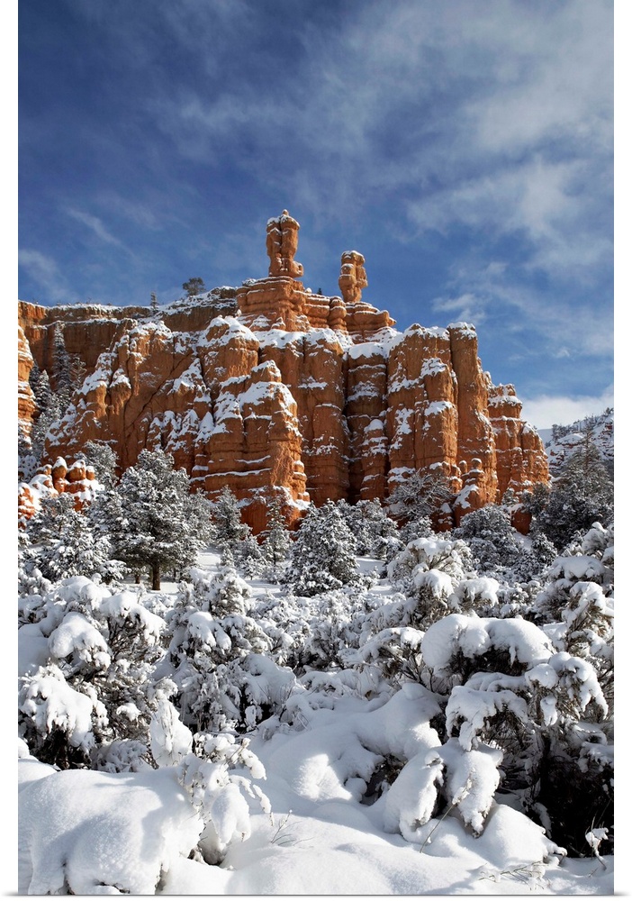 Snow-covered red rock formations, Dixie National Forest, Utah