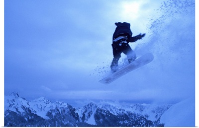 Snowboarder heads down, Paradise area, Mount Rainier, Washington State