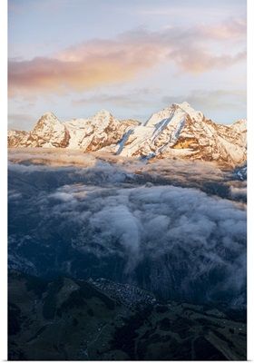 Snowcapped Peaks Of Eiger, Monch And Jungfrau At Sunset, Swiss Alps, Switzerland