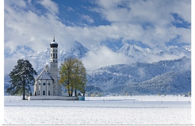 St. Coloman Church in winter, Oberbayern, Bavaria, Germany