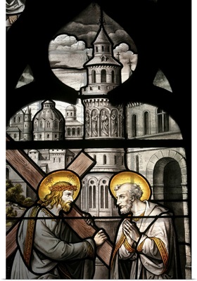 Stained glass window depicting Jesus and St. Peter, France