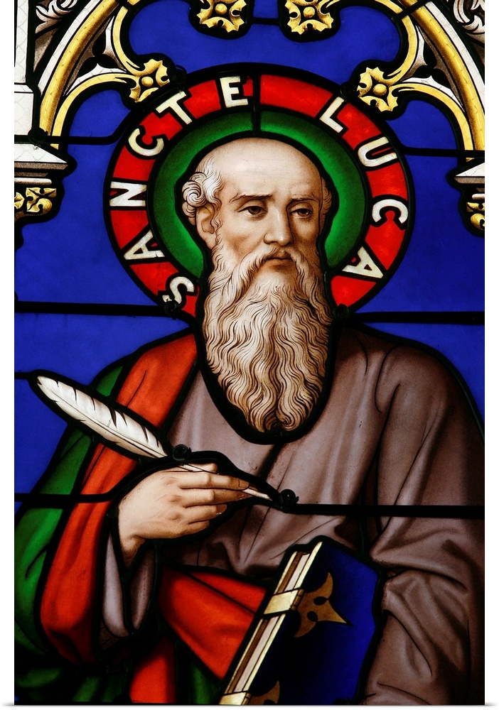 Stained glass window of St. Luke at Collegiale Notre-Dame des Marais, France
