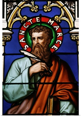 Stained glass window of St. Mark at Collegiale Notre-Dame des Marais, France