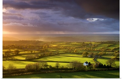 Storm light over Devon countryside near Brentor, Dartmoor National Park, Devon, England