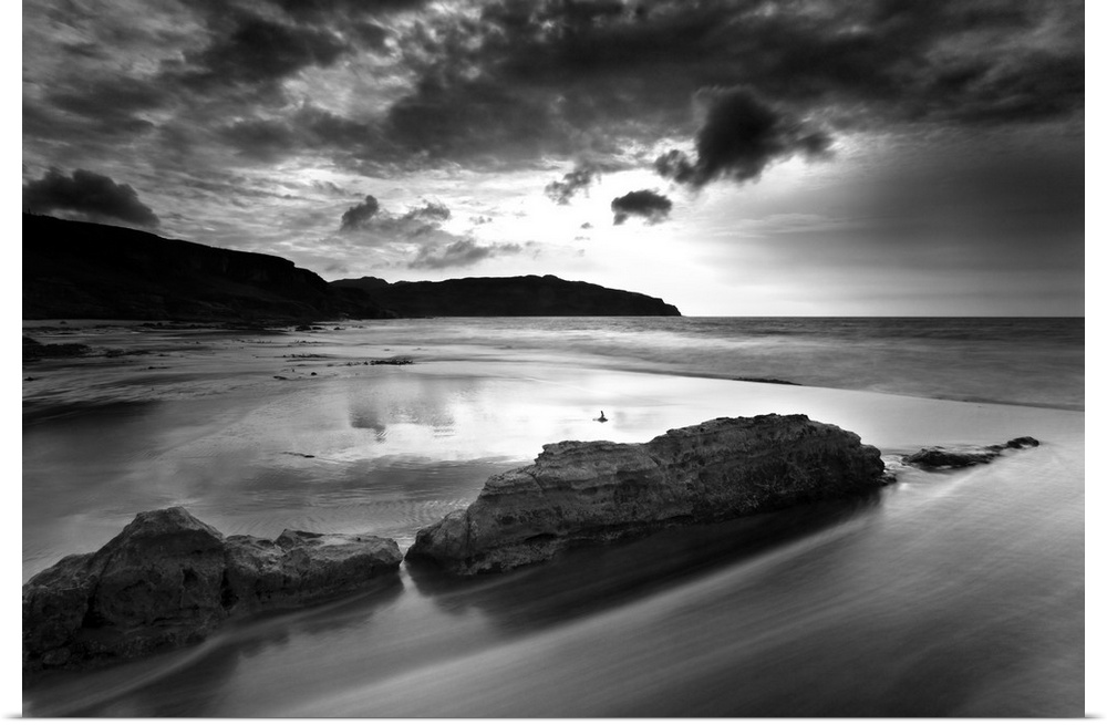 Stormy day on Singing Sands, Isle of Eigg, Inner Hebrides, Scotland, UK