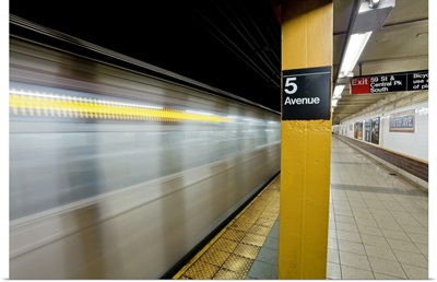 Subway Station And Train In Motion, Manhattan, New York City, New York
