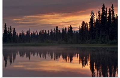 Sunset at an unnamed lake near Salmo Lake, Alaska Highway, Yukon Territory, Canada