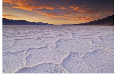 Sunset At The Salt Pan Polygons, Badwater Basin, Death Valley National Park, California
