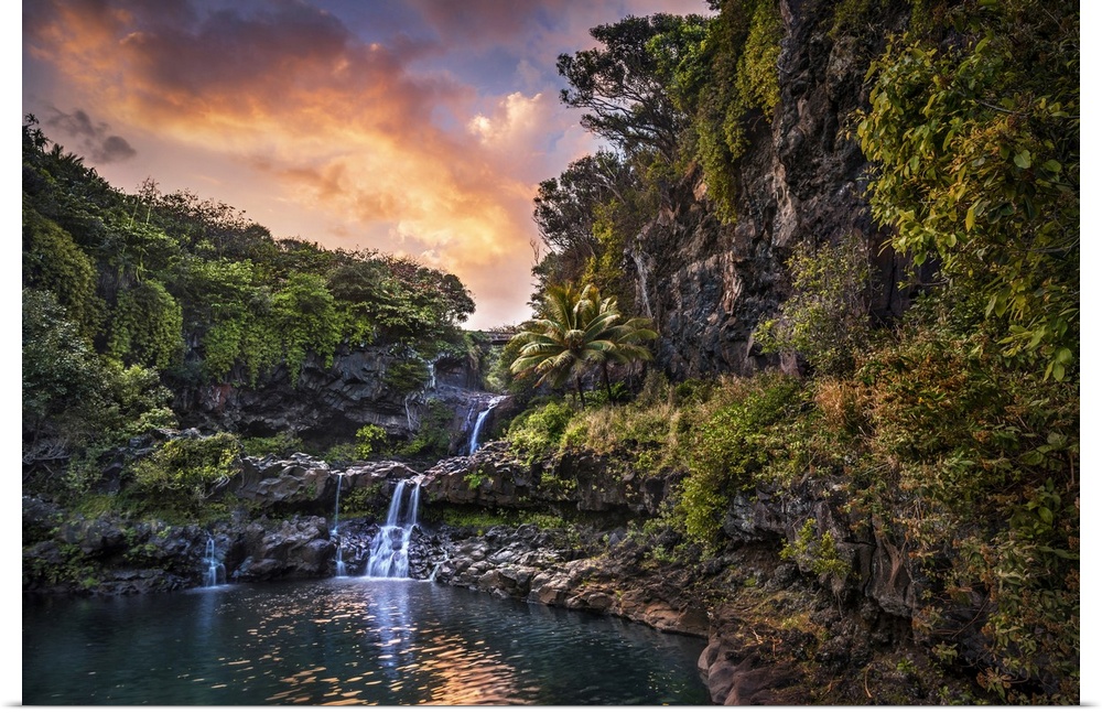 Sunset clouds float by over the Pools of 'Ohe'o (Seven Sacred Pools), Haleakala National Park, Maui, Hawaii, United States...