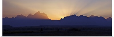 Sunset over the Cathedral Group of mountains, Grand Teton National Park, Wyoming