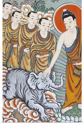 The Buddha Taming An Elephant, Depicted In The Life Of Buddha, Seoul, South Korea, Asia
