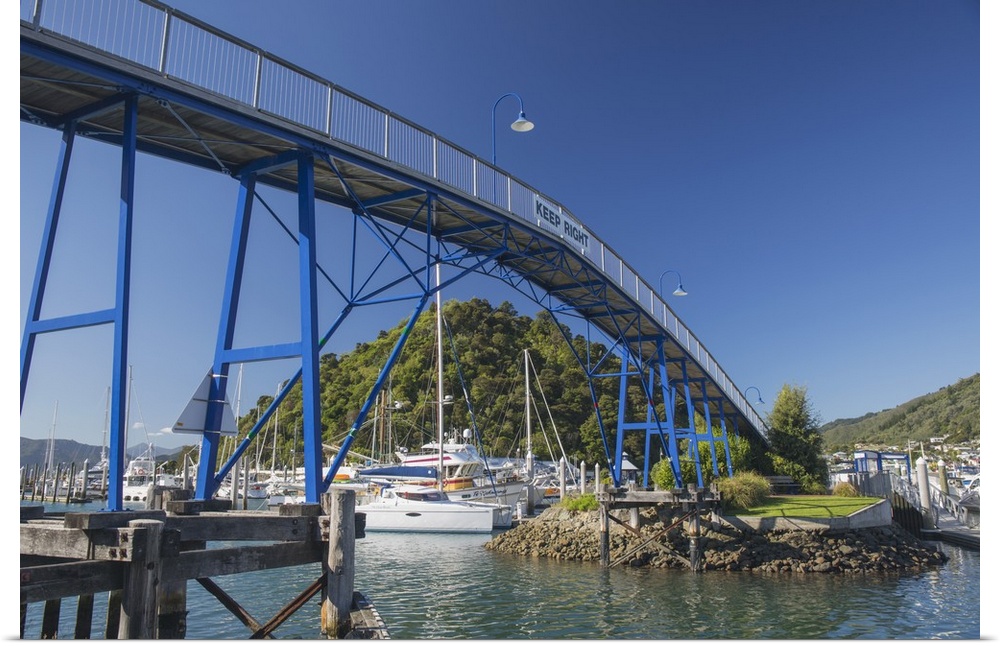 The Coathanger Bridge spanning the marina, Picton, Marlborough, South Island, New Zealand, Pacific