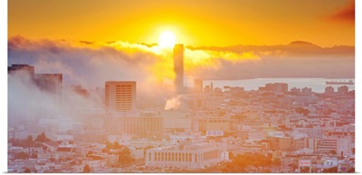 The foggy skyline of San Francisco, California
