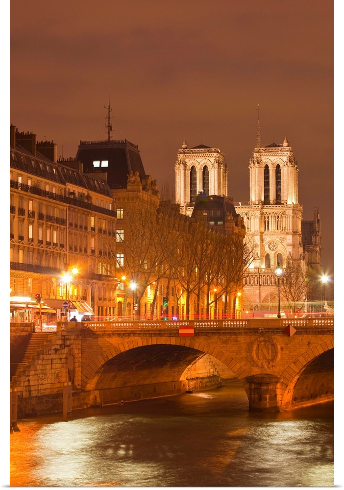 The Ile de la Cite and Notre Dame cathedral at night, Paris, France, Europe