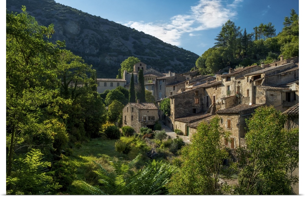 The medieval mountain village of Saint-Guilhem-le-Desert on the Way of St. James, Herault, Languedoc, Occitanie, France, E...