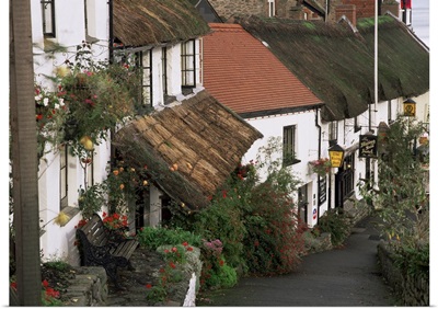 The Rising Sun hotel and thatched buildings, Lynmouth, Devon, England