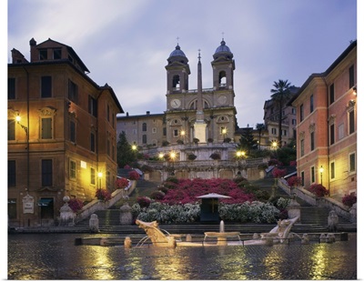 The Spanish Steps illuminated in the evening, Rome, Lazio, Italy
