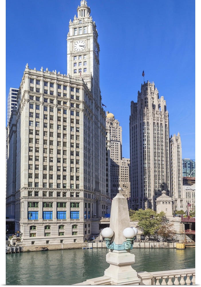 The Wrigley Building and Tribune Tower by the Chicago River, Chicago, Illinois