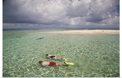 Tourists snorkelling, Bird Island, Belize, Central America