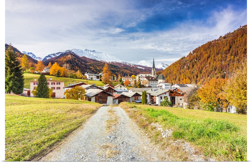 Traditional Swiss village called Santa Maria in Val Mustair, Canton Graubunden, Switzerland, Europe