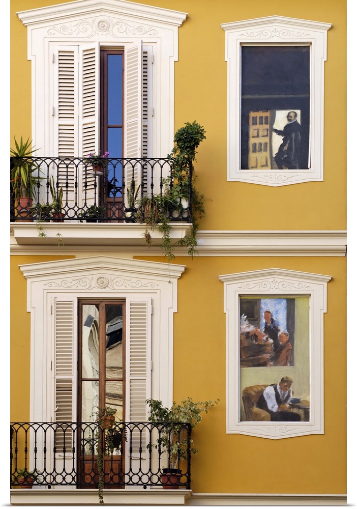 Trompe l'oeil paintings on facades, St. Nicolas Square, Valencia, Spain, Europe