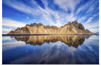Vestrahorn Mountain Reflects In The Tide, Southeast Iceland