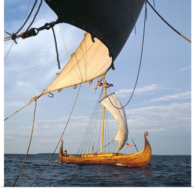 View from Gaia of replica Viking ship Oseberg, Chesapeake Bay, USA