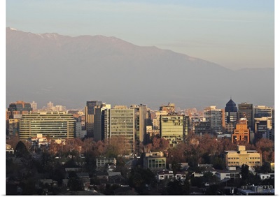 View from the Parque Metropolitano towards the high rise buildings, with the Andes