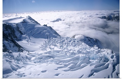 View of the top of Fox Glacier, Westland, west coast, South Island, New Zealand, Pacific