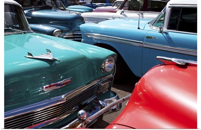Vintage American cars parked on a street in Havana Centro, Havana, Cuba