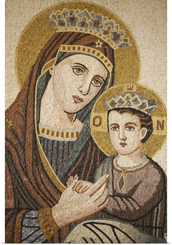 Virgin and Child mosaic in St. George's Orthodox church, Madaba, Jordan, Middle East.