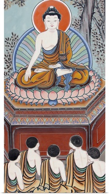 Wall Painting Depicting Scenes From The Life Of The Buddha, Seoul, South Korea, Asia